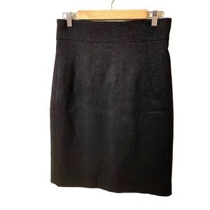Anya Ponorovskaya 100% Wool Shimmer Black Pencil Skirt Women's sz 10 Luxury